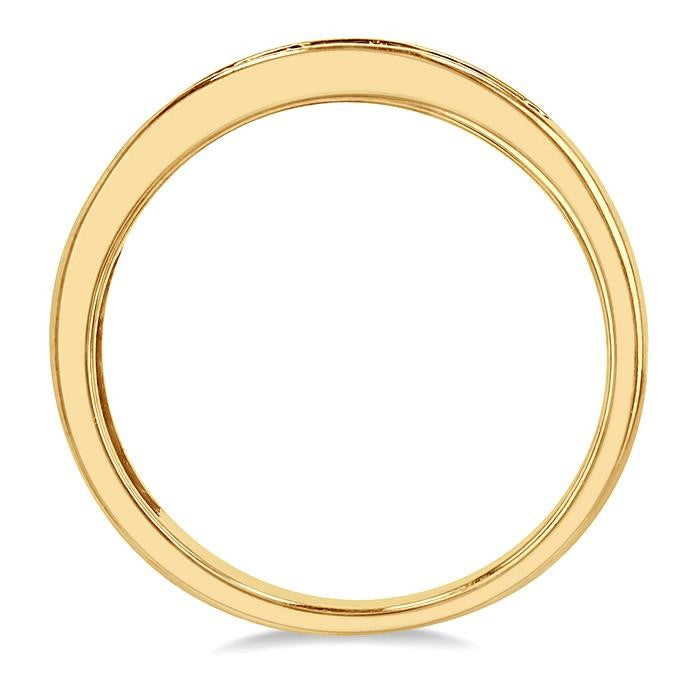 2.5 MM Round Cut Emerald and 1/5 Ctw Channel Set Round Cut Diamond Band in 14K Yellow Gold