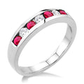 2.5 MM Round Cut Ruby and 1/5 Ctw Channel Set Round Cut Diamond Band in 14K White Gold