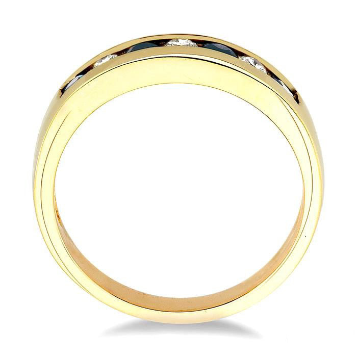 2.5 MM Round Cut Sapphire and 1/5 Ctw Channel Set Round Cut Diamond Band in 14K Yellow Gold