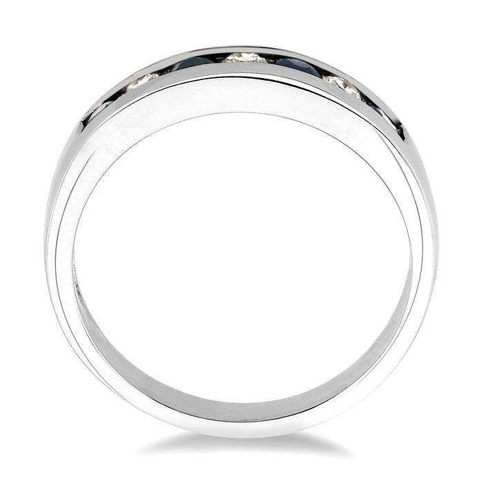 2.5 MM Round Cut Sapphire and 1/5 Ctw Channel Set Round Cut Diamond Band in 14K White Gold