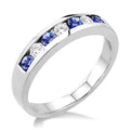 2.5 MM Round Cut Tanzanite and 1/5 Ctw Channel Set Round Cut Diamond Band in 14K White Gold