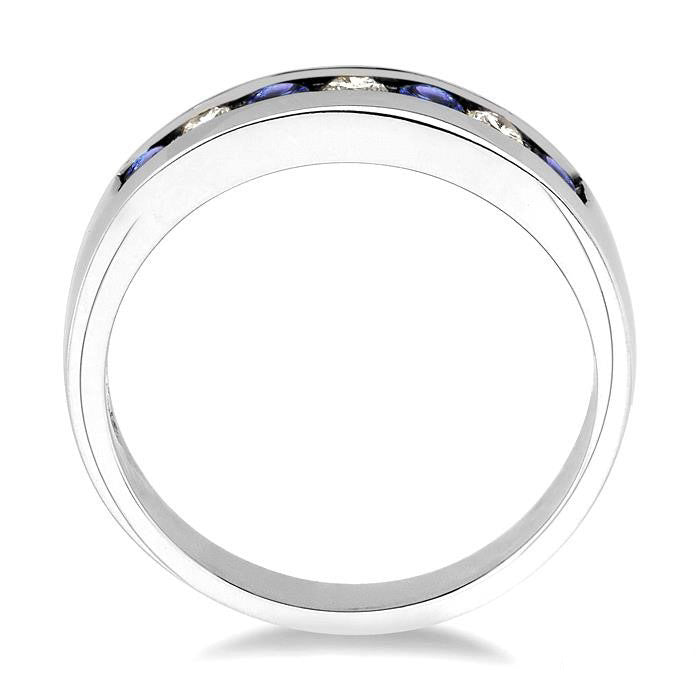 2.5 MM Round Cut Tanzanite and 1/5 Ctw Channel Set Round Cut Diamond Band in 14K White Gold