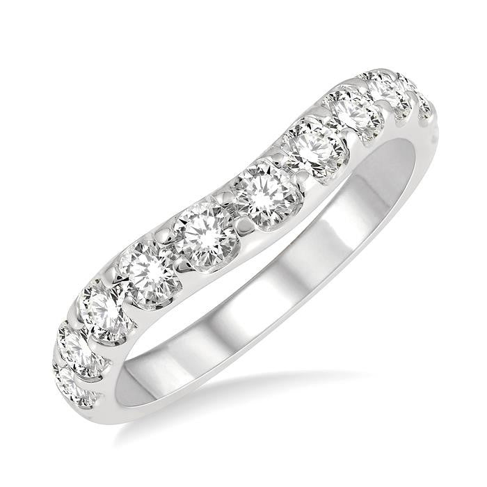 1 Ctw Arched Center Round Cut Diamond Wedding Band in 14K White Gold