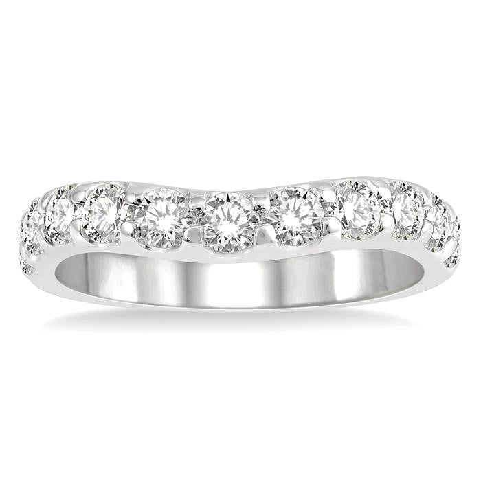 1 Ctw Arched Center Round Cut Diamond Wedding Band in 14K White Gold