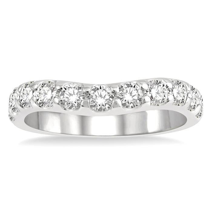 1 Ctw Arched Center Round Cut Diamond Wedding Band in 14K White Gold