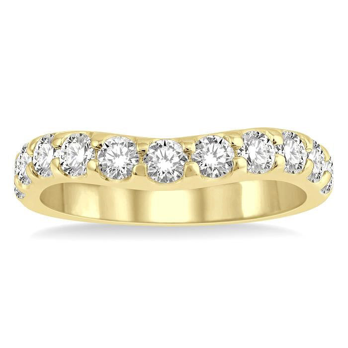 1 Ctw Arched Center Round Cut Diamond Wedding Band in 14K Yellow Gold