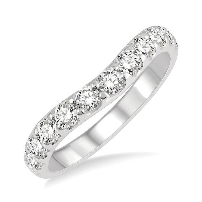 3/4 Ctw Arched Center Round Cut Diamond Wedding Band in 14K White Gold