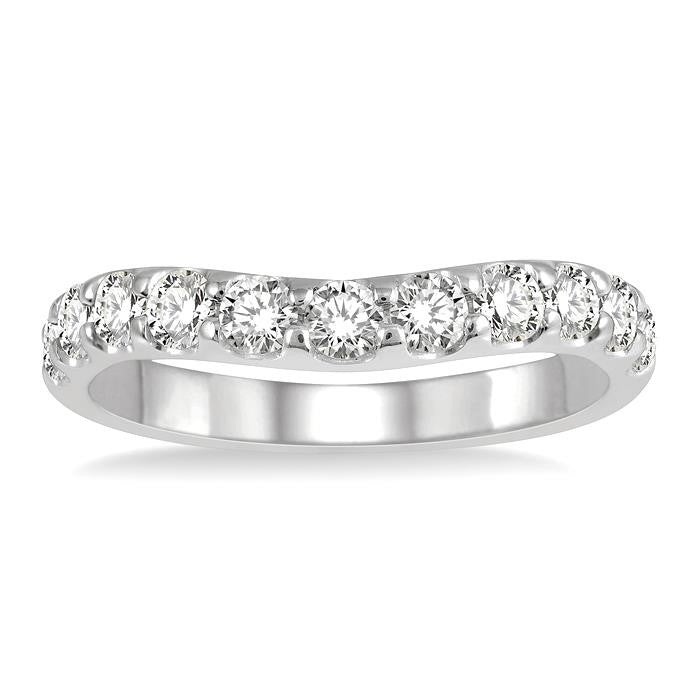 3/4 Ctw Arched Center Round Cut Diamond Wedding Band in 14K White Gold