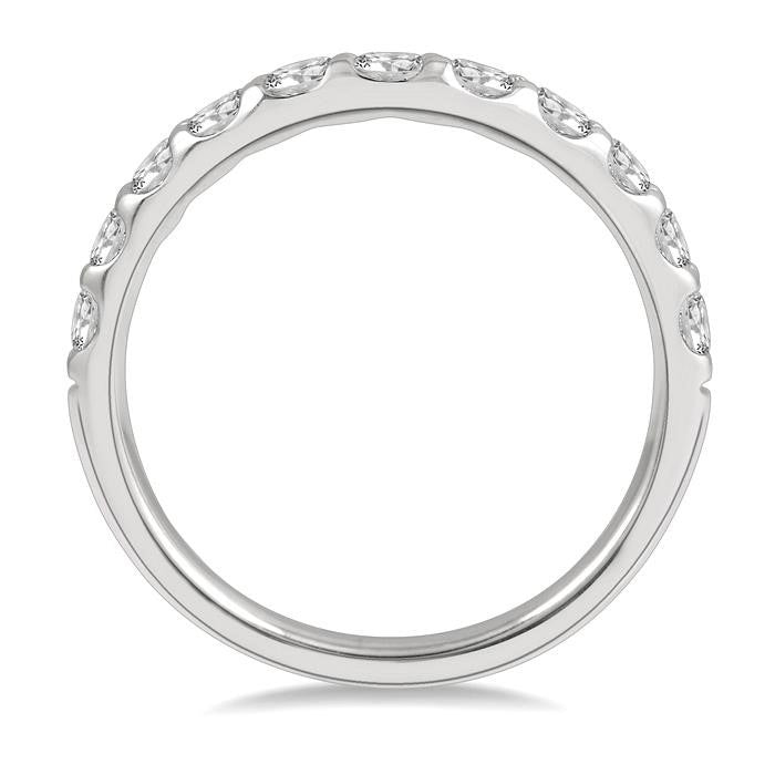 3/4 Ctw Arched Center Round Cut Diamond Wedding Band in 14K White Gold