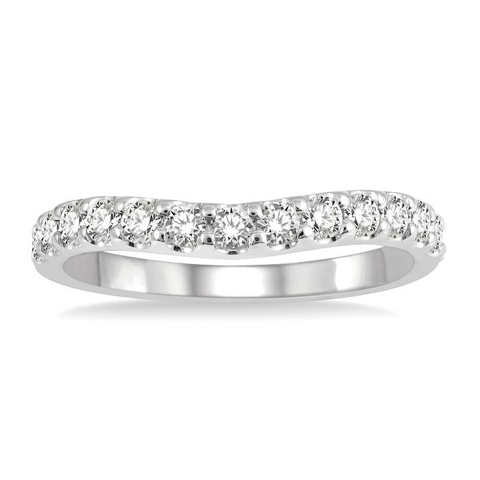1/2 Ctw Arched Center Round Cut Diamond Wedding Band in 14K White Gold