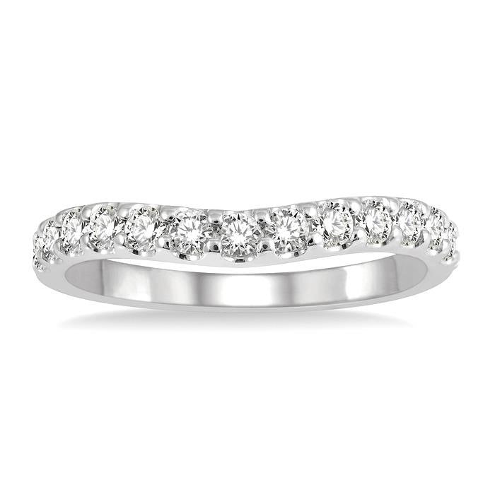 1/2 Ctw Arched Center Round Cut Diamond Wedding Band in 14K White Gold