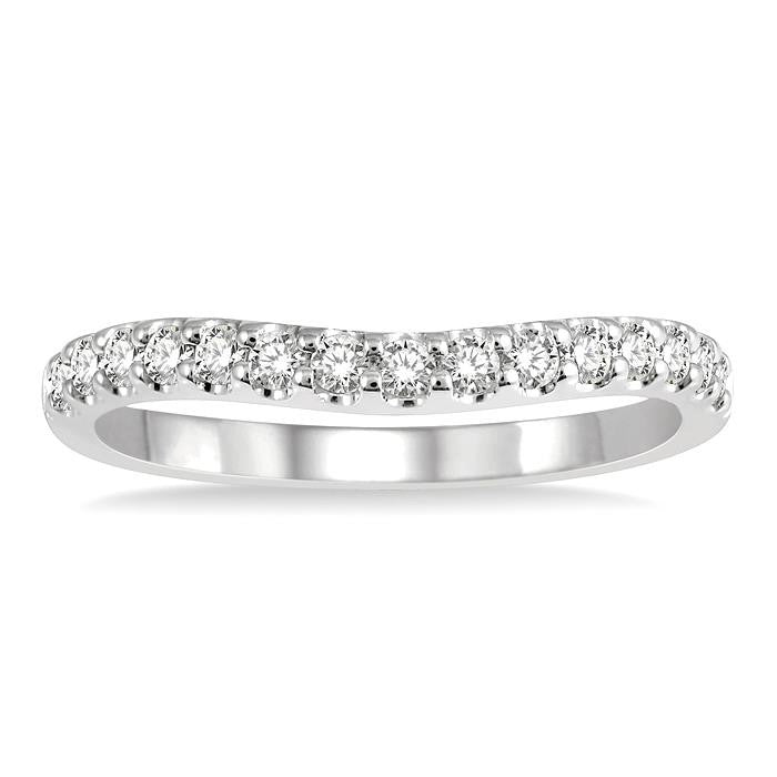 1/3 Ctw Arched Center Round Cut Diamond Wedding Band in 14K White Gold