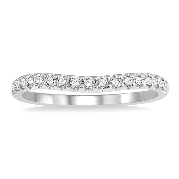 1/4 Ctw Arched Center Round Cut Diamond Wedding Band in 14K White Gold