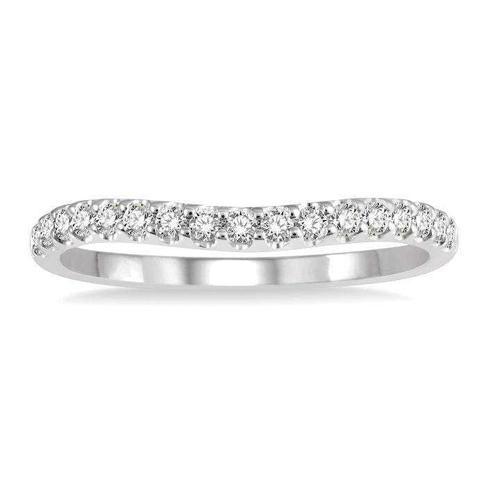 1/4 Ctw Arched Center Round Cut Diamond Wedding Band in 14K White Gold