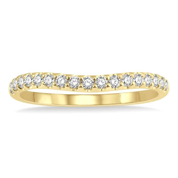 1/4 Ctw Arched Center Round Cut Diamond Wedding Band in 14K Yellow Gold