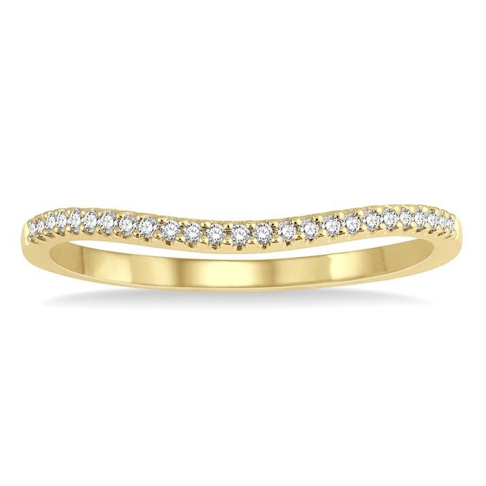 1/10 Ctw Arched Center Round Cut Diamond Wedding Band in 14K Yellow Gold