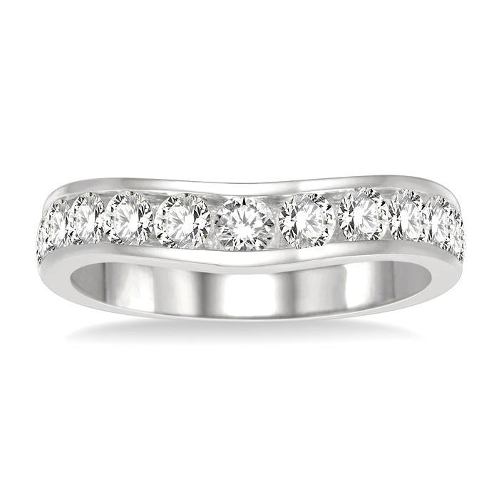 1 Ctw Round Cut Diamond Inlay Wedding Band in 14K White Gold