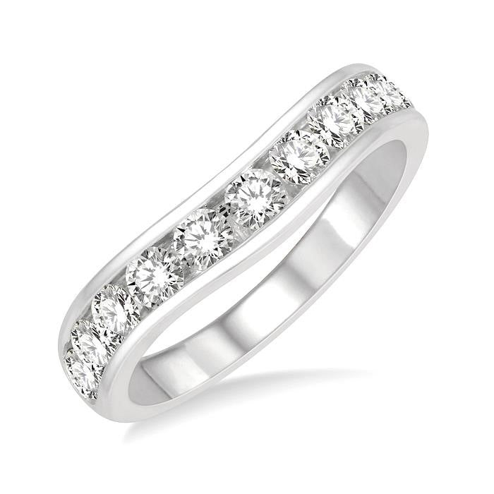 1 Ctw Round Cut Diamond Inlay Wedding Band in 14K White Gold