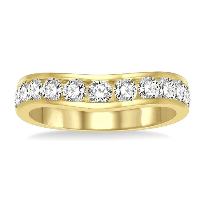 1 Ctw Round Cut Diamond Inlay Wedding Band in 14K Yellow Gold