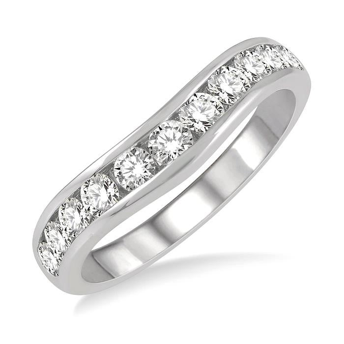 3/4 Ctw Round Cut Diamond Inlay Wedding Band in 14K White Gold