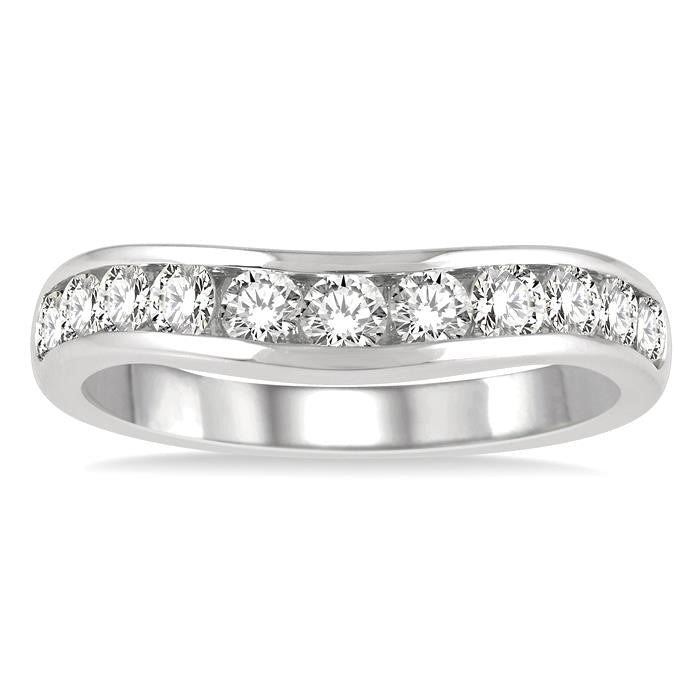3/4 Ctw Round Cut Diamond Inlay Wedding Band in 14K White Gold