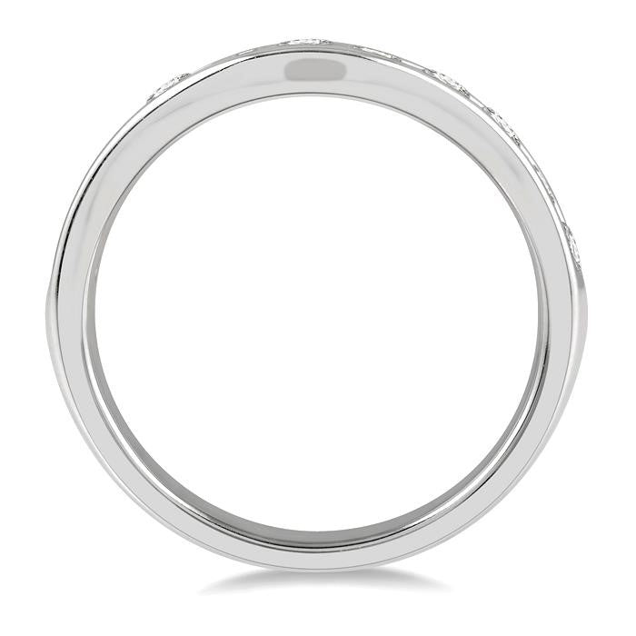 3/4 Ctw Round Cut Diamond Inlay Wedding Band in 14K White Gold