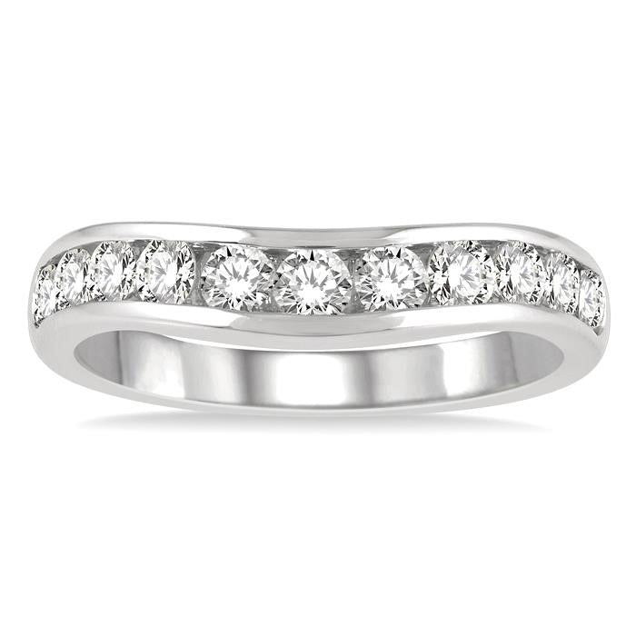 3/4 Ctw Round Cut Diamond Inlay Wedding Band in 14K White Gold