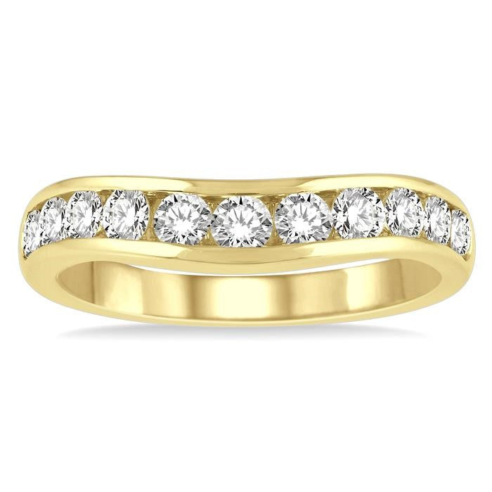 3/4 Ctw Round Cut Diamond Inlay Wedding Band in 14K Yellow Gold
