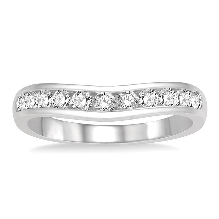 1/2 Ctw Round Cut Diamond Inlay Wedding Band in 14K White Gold