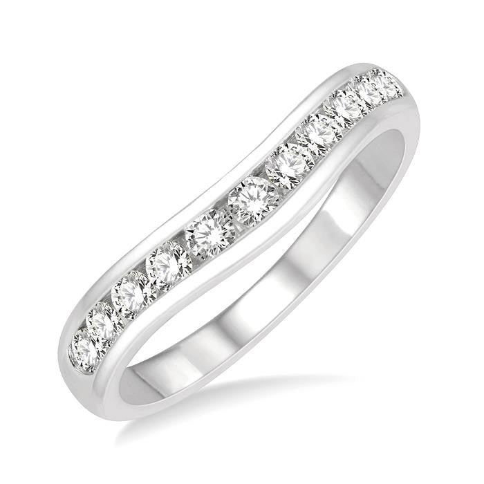 1/2 Ctw Round Cut Diamond Inlay Wedding Band in 14K White Gold