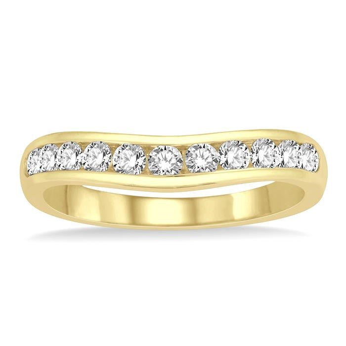 1/2 Ctw Round Cut Diamond Inlay Wedding Band in 14K Yellow Gold