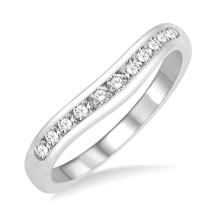 1/3 Ctw Round Cut Diamond Inlay Wedding Band in 14K White Gold