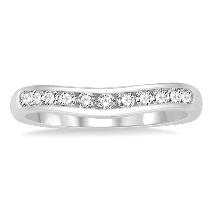 1/3 Ctw Round Cut Diamond Inlay Wedding Band in 14K White Gold