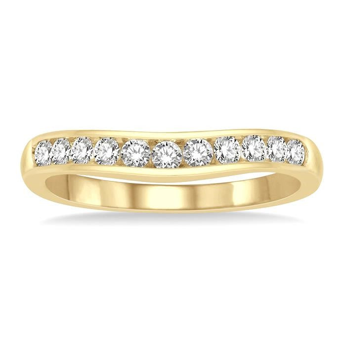 1/3 Ctw Round Cut Diamond Inlay Wedding Band in 14K Yellow Gold