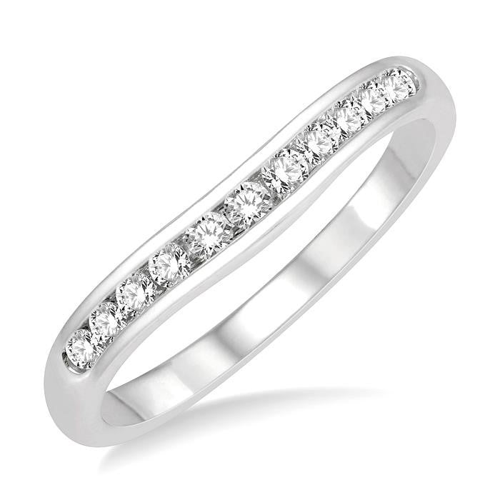 1/4 Ctw Round Cut Diamond Inlay Wedding Band in 14K White Gold