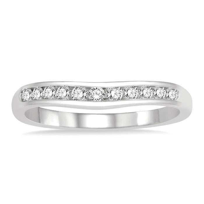 1/4 Ctw Round Cut Diamond Inlay Wedding Band in 14K White Gold