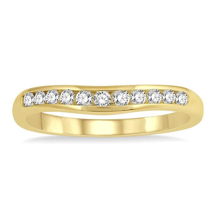 1/4 Ctw Round Cut Diamond Inlay Wedding Band in 14K Yellow Gold