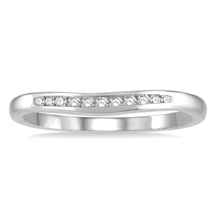 1/10 Ctw Arched Channel Round Cut Diamond Wedding Band in 14K White Gold