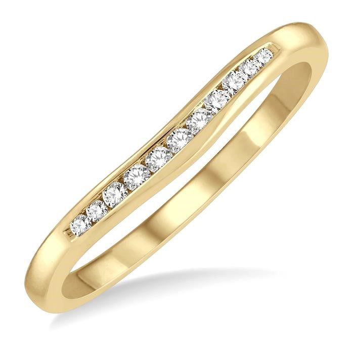 1/10 Ctw Arched Channel Round Cut Diamond Wedding Band in 14K Yellow Gold