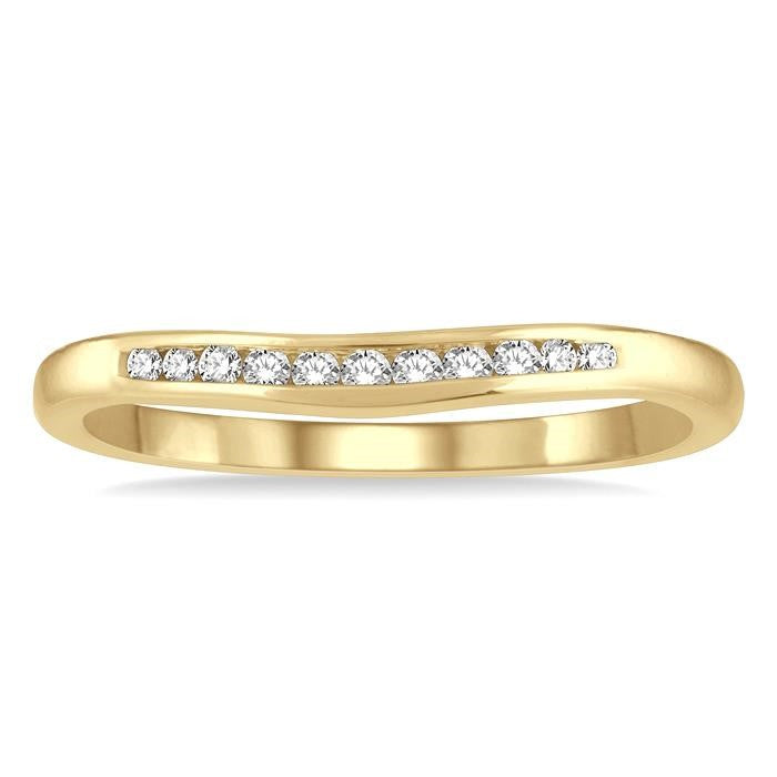 1/10 Ctw Arched Channel Round Cut Diamond Wedding Band in 14K Yellow Gold