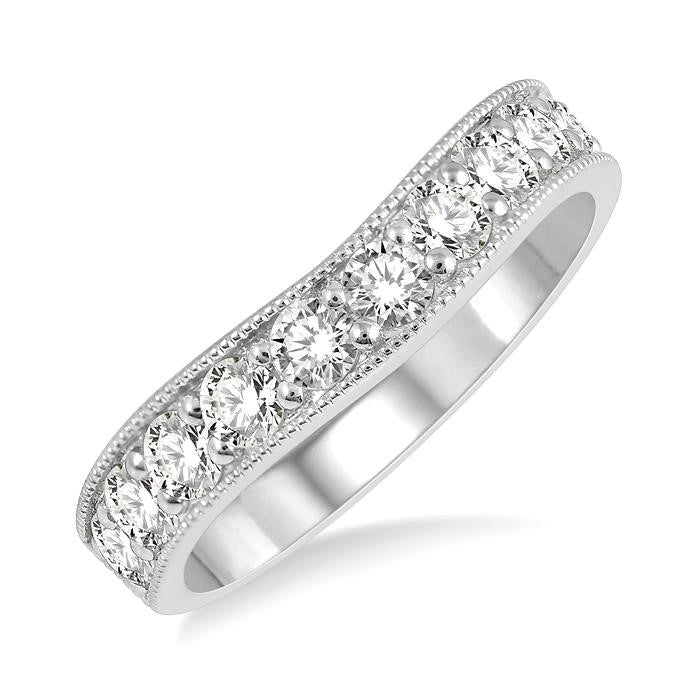 1 Ctw Arched Round Cut Diamond Wedding Band in 14K White Gold