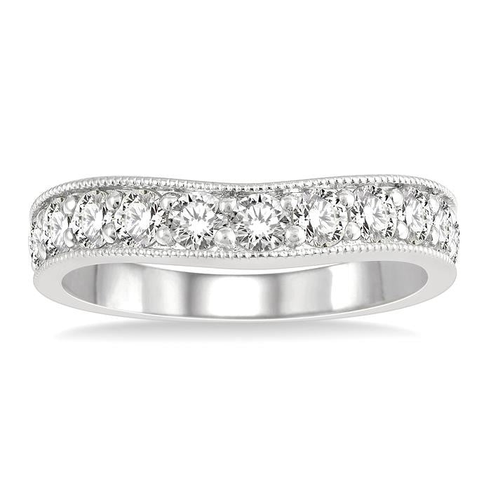 1 Ctw Arched Round Cut Diamond Wedding Band in 14K White Gold