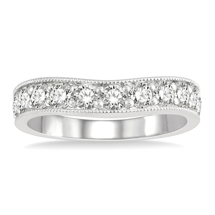 1 Ctw Arched Round Cut Diamond Wedding Band in 14K White Gold