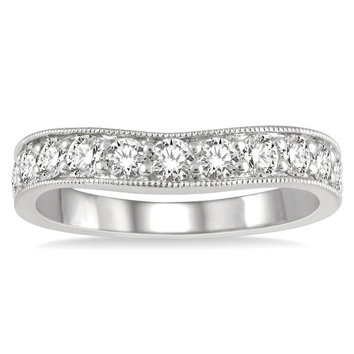 3/4 Ctw Arched Round Cut Diamond Wedding Band in 14K White Gold