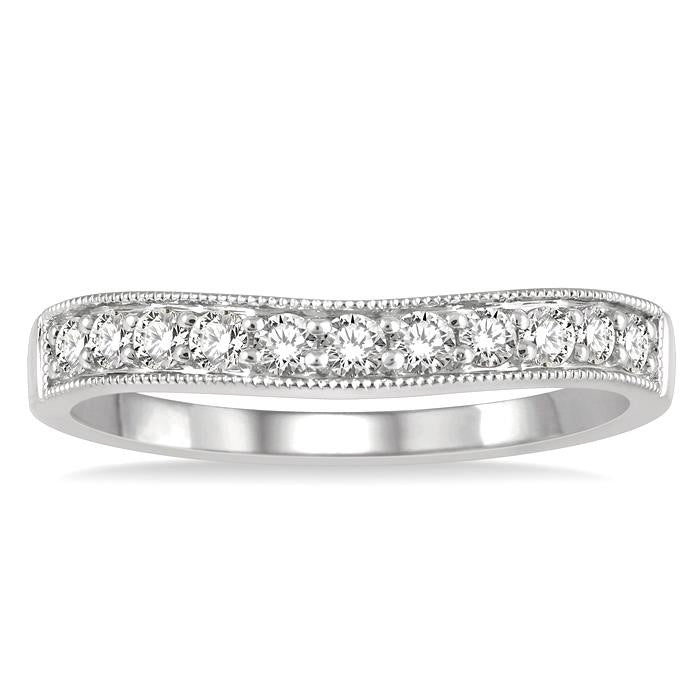 1/3 Ctw Arched Round Cut Diamond Wedding Band in 14K White Gold
