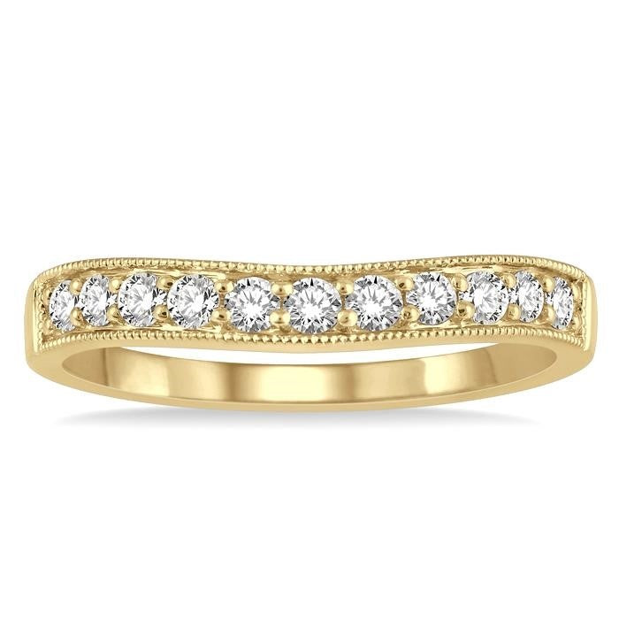 1/3 Ctw Arched Round Cut Diamond Wedding Band in 14K Yellow Gold
