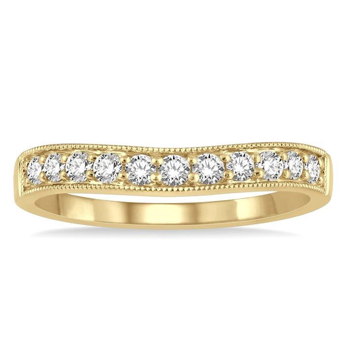 1/3 Ctw Arched Round Cut Diamond Wedding Band in 14K Yellow Gold