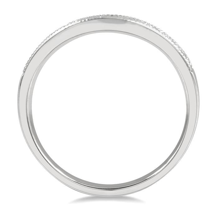 1/4 Ctw Curved Center Milgrain Border Round Cut Diamond Wedding Band in 14K White Gold