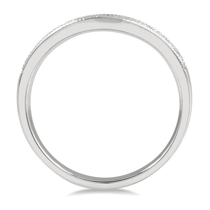 1/4 Ctw Curved Center Milgrain Border Round Cut Diamond Wedding Band in 14K White Gold