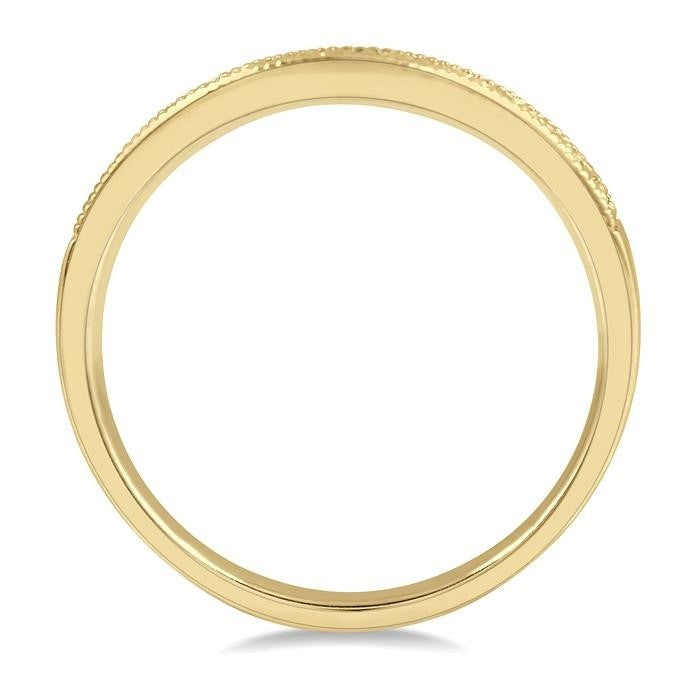1/4 Ctw Curved Center Milgrain Border Round Cut Diamond Wedding Band in 14K Yellow Gold